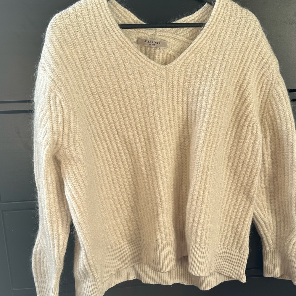 All Saints Off-White V-Neck Women's Sweater